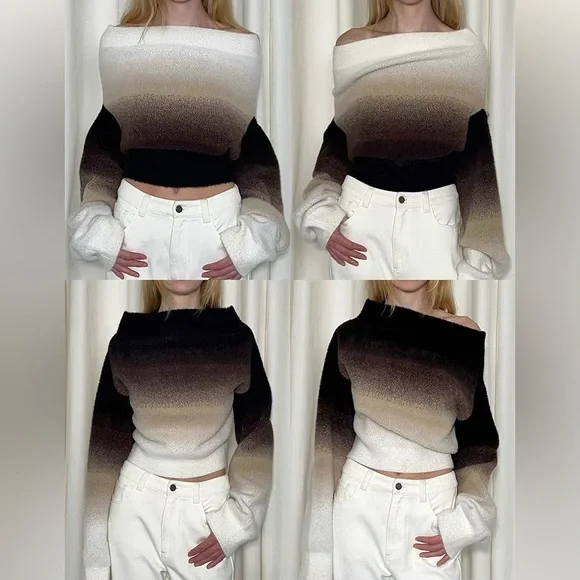 multi-wear gradient one-shoulder sweater